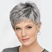 Short Silver Gray Wigs For Women, Pixie Cut Wig With Bangs, Light Weight, Daily Wear Natural Hair