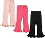 [Bafeicao] 3 Pack Toddler Baby Girl Flare Pants Ribbed Bell Bottoms with Ruffle Elastic Waist Leggings Trousers