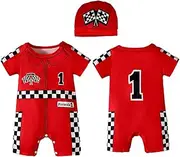 [Happidoo] Baby Boy 1st Birthday Outfit One Year Old Clothes Race Car Driver Romper
