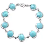 New Round Natural Larimar Design .925 Sterling Silver Bracelet