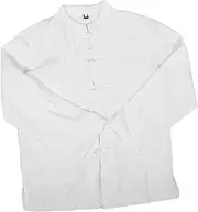 LIFKOME Men Long Sleeve Linen Shirt Chinese Style Kung Fu Shirt Vintage Clothes for for Casual Wear and Cultural Events White