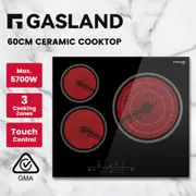 GASLAND chef 60cm Ceramic Cooktop, 3 Burners Electric Cooker, 3 Zone Touch Control Kitchen Cooking Stove, 60cm Dual & Oval Zone Built in Electric Hot Plate