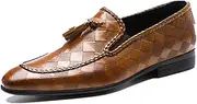 [Generic] Retro British Rhomboids Oxford for Men Formal Shoes Low Top Slip On Tassels Pointed Toe Block Heel Genuine Leather Men's Leather Shoes