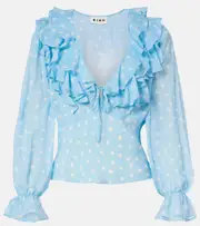 [Rixo] Rixo Lasca polka-dot silk top XL+ blue
