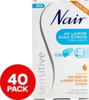 Nair Sensitive Large Wax Strips Legs and Body 40-Pack FREE SHIPPING AU.