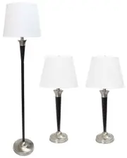 Lalia Home Malbec Black And Brushed Nickel 3 Pack Lamp Set (2 Table Lamps