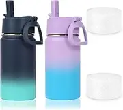 Volhoply 14oz Water Bottle with Straw Lid and Silicone Boot Bulk 2 Pack,Stainless Steel Insulated Cups for Boys & Girls Multipack,Double Wall Vacuum Leakproof Kids Bottles(Assorted,2)