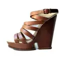 YSL Yves Saint Laurent 40 10 brown leather strappy WEDGES platforms shoes $995