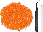 uxcell 5000pcs Flatback Rhinestones Resin, SS12 3mm Resin Rhinestones Bulk Round Shine Gems with Pickup Tools for DIY Nail Art Tumblers Mugs Clothes, Orange-Red