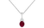 [Angara] Natural Oval Ruby Solitaire Pendant Necklace with Trio Diamond in Sterling Silver/14ct Solid Gold for Women | July Birthstone Jewellery for Her