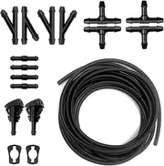 Ladnum Windshield Washer Hose Kit, 5M Washer Fluid Hose + 12 Hose Connectors + 2 Fan Nozzles + 2 Rubber Gaskets, Connects to Vehicle Pump and Nozzles, Fits Most Automotive Windshield Washer Hoses