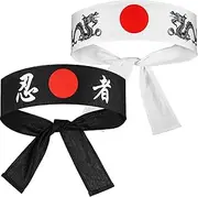 SATINIOR 2 Pcs Hachimaki Headband Samurai Japanese Headband Sushi Chef Bandana Costume, Black and White