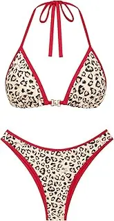 [seamoly] Women‘s Bikini Sets Two Piece Swimsuit Textured Halter Triangle Thong Bikini Set
