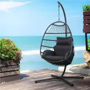 Gardeon Egg Swing Chair Hammock Stand Outdoor Furniture Hanging Wicker Seat Grey