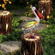 HONGLAND Solar Metal Pelican Statues Garden Sculpture & Statues, Glass Outdoor Yard Art Coastal Ocean Bird Decor Lawn Ornament for Backyard Porch Patio (19 Inch) , Green (HA-LH0101051633)