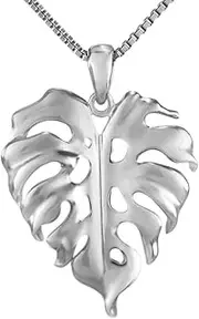 [Aloha Jewelry Company] 925 Sterling Silver Hawaiian Monstera Leaf Philodendron Plant Pendant with 18” Box Chain, Nickle Free Hypoallergenic for Sensitive Skin, Gift Box Included