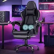 Advwin Gaming Chair with Footrest and Lumbar Massage, 135° Recline Ergonomic Office Chair with Adjustable Headrest Pillow Linkage Armrest, High Back PU Leather Computer Video Chair Black
