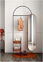 Body Length Mirror Floor-Standing Bedroom Coat Rack with Rotating Dressing Mirror Integrated Italian-Style Coat Rack at The Door Vertical Home Floor Mirrors(Black)