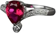 [Generic] 2.1ct Pear Cut Pink Created Ruby Curved Stackable Design Ring White Gold Plated