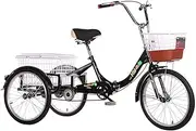 Foldable 3 Wheel Adult Tricycle 20inch Trike Cruiser Bike with Cargo Basket Cycling Tricycle for Seniors Women Men Picnics Shopping, Tricycle