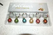 Art Glass Set of 6 Colorful Holiday Ornament Wine Charms 2"