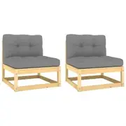 Garden Middle Sofas with Grey Cushions 2 pcs Solid Pinewood