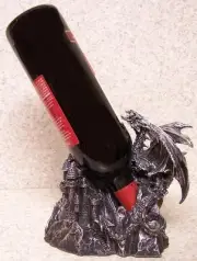 Wine Bottle Holder and/or Decorative Sculpture Dragon and Castle silver NEW