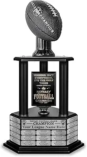 TrophySmack Perpetual Fantasy Football Trophy - Customizable Championship Trophy Award Winner | Free Engraving up to 19 Years Past Winners, 26 Inch Tall (Black Columns)