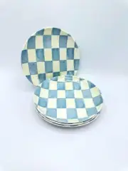 Melamine BLUE Checkered 6.5” Appetizer Salad Dessert Snack Plates set of 4