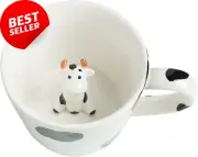 Cow Ceramic Cup 3D Hidden Animal Mug, Cute Cartoon Handmade 12 Oz for Coffee/Tea