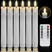 [Neween] LED Flameless Taper Candles with Remote Timer Dimmer, White LED Candlesticks, Battery Operated Warm 3D Wick Light Window Candles Pack of 6 with Holder, Halloween Christmas Home Wedding