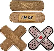 Cute Bandage Appliques Patches, Band Aid Funny Fabric Embroidered Applique Patches, Tactical Armband Emblem Badges Hook and Loop Fastener Backing Sewing Repair Patches for Jackets, Jeans, Clothes