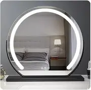 GDJIAYIYI Dressing Table Mirror with LED light, 360-degree rotatable smart touch screen Vanity Mirror with light, suitable for shaving, oval-shaped (Black,38L x 42W cm)