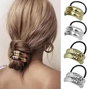 Metal Hair Ties, Metal Geometric Elastic Hair Ties, Hair Cuff Wrap Hair Ties for Thick Hair, Elastic Hair Ties for Women Hair Accessories (4Pcs)