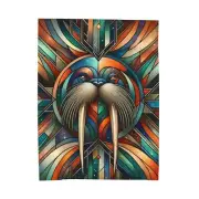 Velveteen Plush Blanket Art Deco Cosmic Walrus Geometric Masterpiece Animal