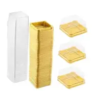 EchoDone 50 Set Clear Plastic Mini Cupcake Boxes Muffin Square Square Gold