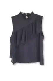 Miss Selfridge Blouse Black Sleeveless Chiffon Ruffle Polka Dots Size 4 NEW