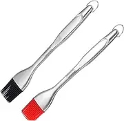2pcs Basting Brush with Stainless Steel Handle Heat Resistant BBQ Oil Brush for Grilling Baking and Roasting for Meat Fish and Vegetables