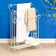 Standing Metal Towel Organizer & Drying Rack with Shelf - Freestanding for Bath, Hand & Wash Towels