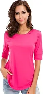 [MSHING] Women's Summer Casual Loose Fitting Tops Simple Crew Neck Plain Half Sleeve T-Shirt