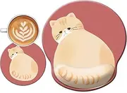 Cute Ergonomic Mouse Pad Wrist Support,[ 20% Larger] Game Wrist Rest Non-Slip Gel Anime Kawaii 3D Red Mouse Pads Rest, Cat Wrist Padwith Coaster,Easy-Typing,Pain Relief, Gaming Work Study Home Office