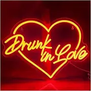 Hanging Art Neon Signs Drunk in Love Neon Light Art Sign for Wedding Neon Sign Wall Decor Bar Party Bedroom Home USB Powered Illuminated 42cmx30cm(Red)