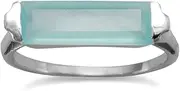 [JewelryWeb] Rhod. P. 925 Sterling Silver Ring 5mm X 14mm Green Chalcedony Bar 1.5mm Wide Band Style-Ring for Women