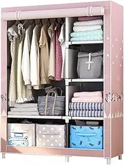 Fabric Wardrobe, Temporary Closet Storage Organizer Easy to Assemble Metal Frame Clothing Cabinet 170 * 105 * 45CM(Size:170 * 105 * 45CM,Color:C) (B 170 * 105 * 45CM)