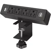 Desk Edge Power Strip 4 USB Port Removable Clamp Power Outlet Socket 6.5 ft Cord