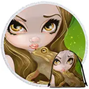 Faces of Faery #28 Swamp Girl and Frog Round Beach Towel