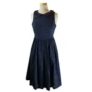 ModCloth Eyelet In The Sun Dress Size 6 Peter Pan Collar Navy Blue