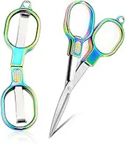 2 Pieces Folding Scissors, Small Scissors Foldable, Portable Travel Scissors, Fishing Scissors, Safety Mini Compact Scissors, Stainless Steel Pocket Scissors for Outdoor, Home, OfficeC