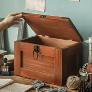 Vintage Wooden Storage Box Jewelry Box with Hinged Lid Lockable Front Clasp