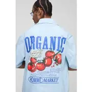 Mens Light Blue Oversized Boxy Revere Tomato Print Shirt